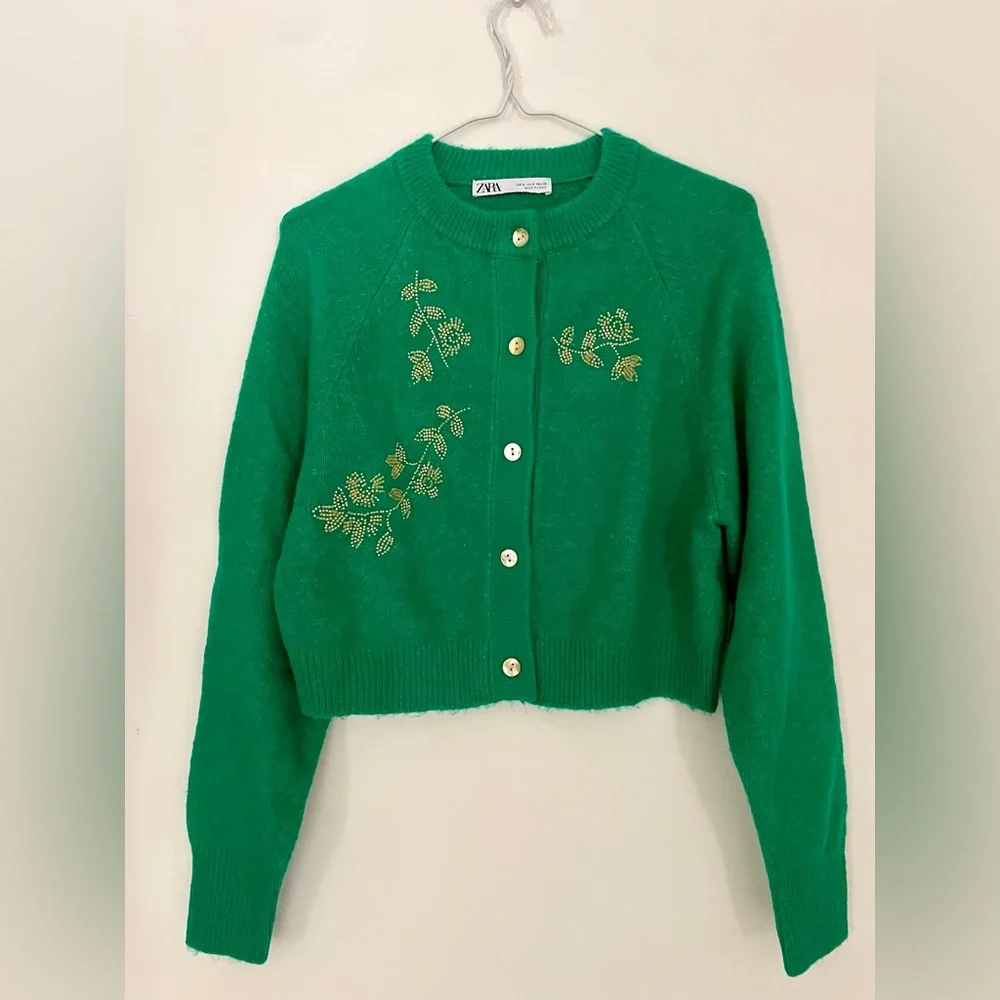 Zara Green Floral Embroidered Cardigan - Picture 10 of 10